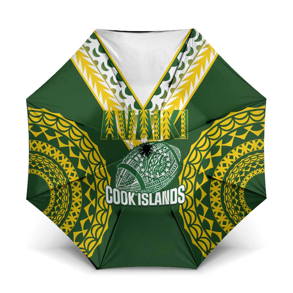 Avaiki Cook Islands Rugby Umbrella Kuki Airani Tatau Green - Polynesian Pride