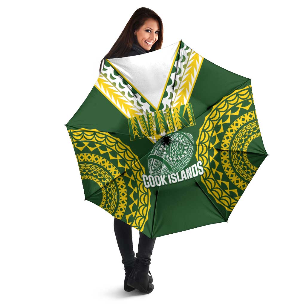 Avaiki Cook Islands Rugby Umbrella Kuki Airani Tatau Green - Polynesian Pride