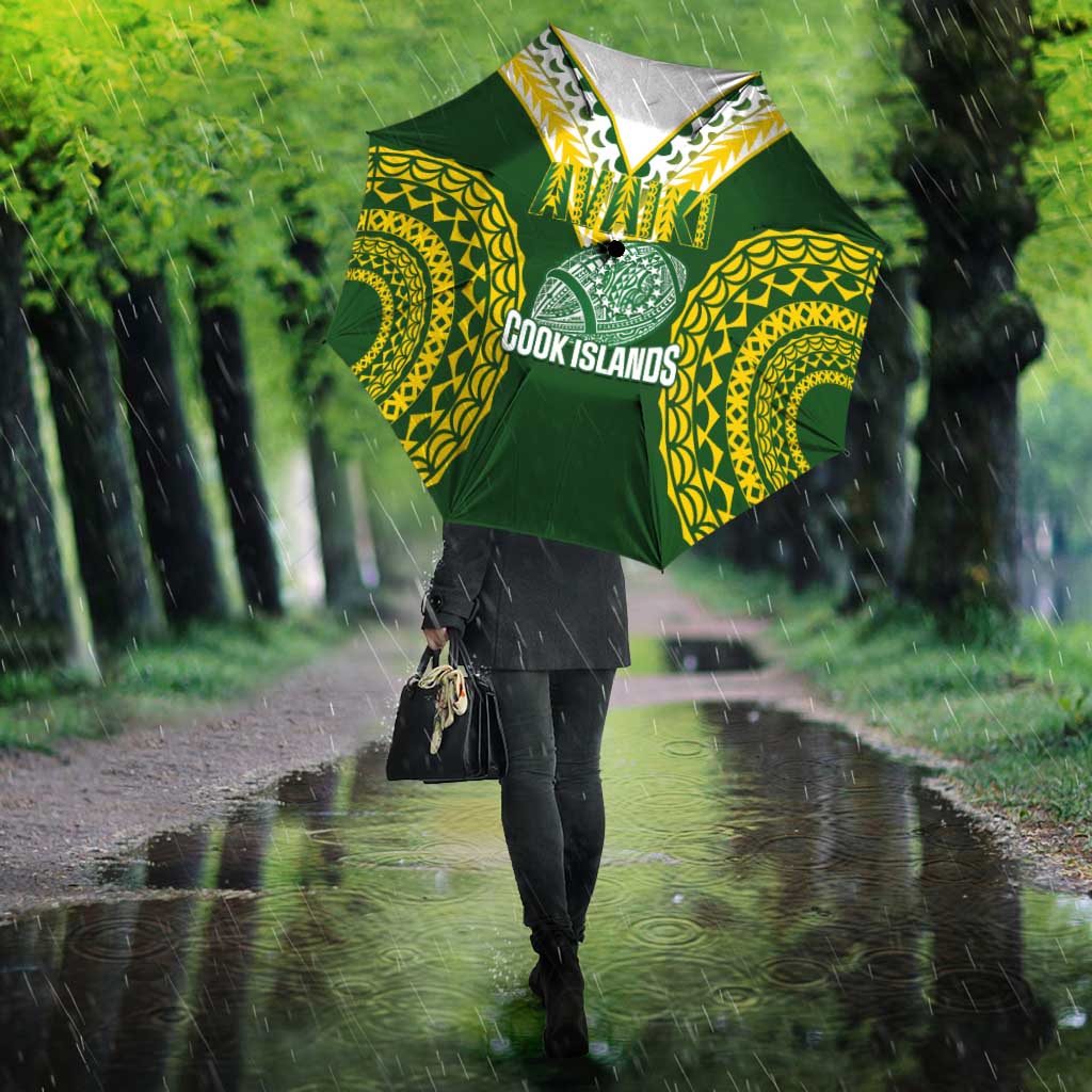 Avaiki Cook Islands Rugby Umbrella Kuki Airani Tatau Green - Polynesian Pride