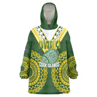 Custom Avaiki Cook Islands Rugby Wearable Blanket Hoodie Kuki Airani Tatau Green - Polynesian Pride