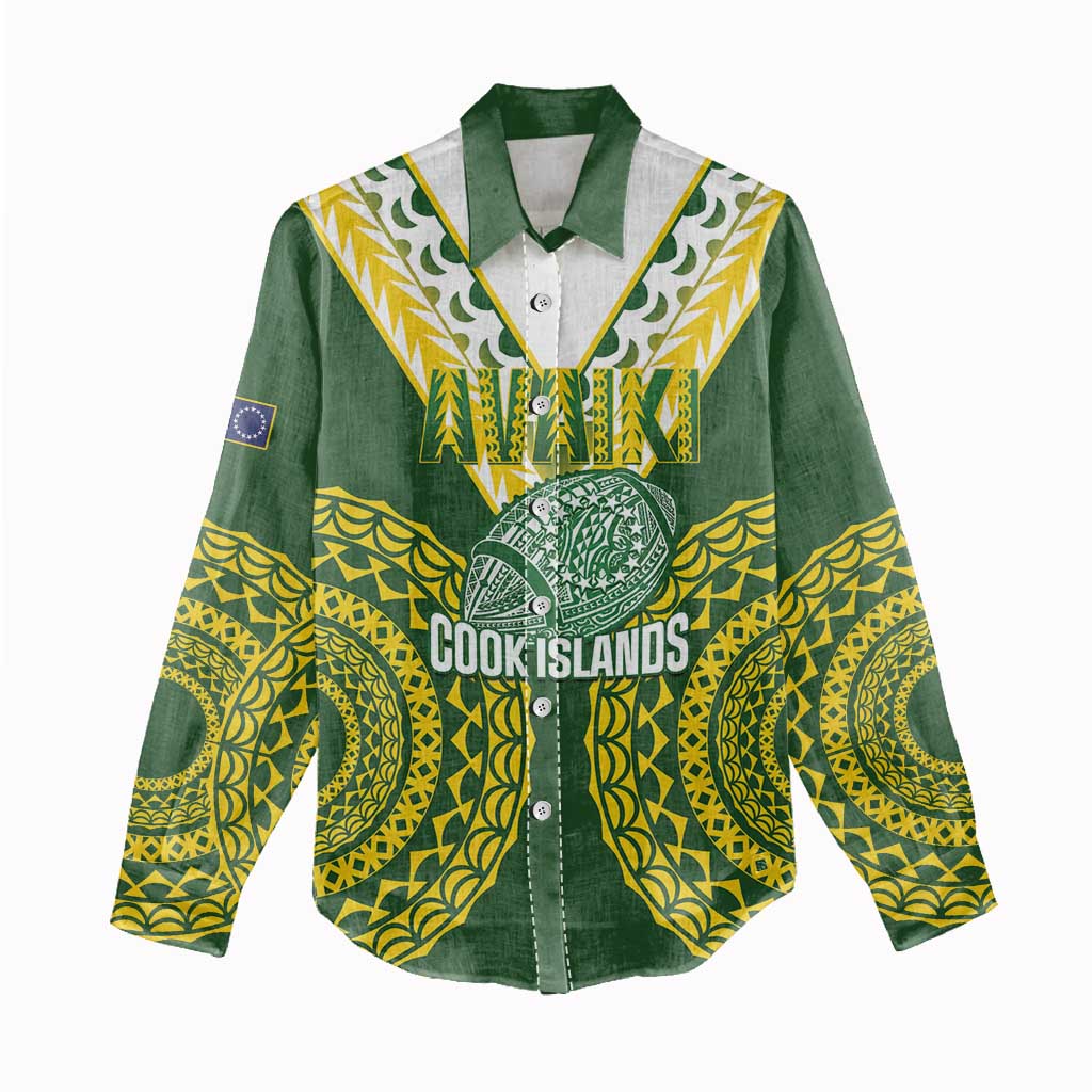 Custom Avaiki Cook Islands Rugby Women Casual Shirt Kuki Airani Tatau Green - Polynesian Pride