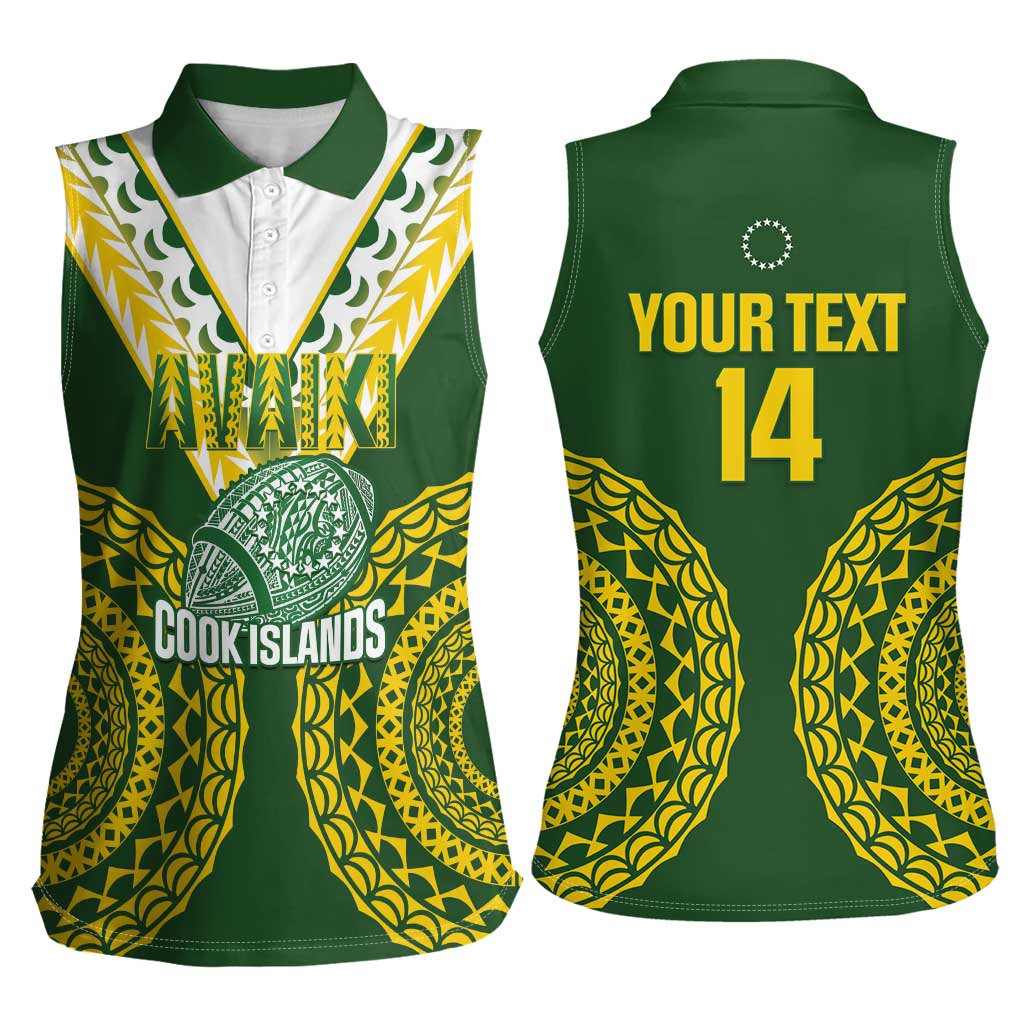 Custom Avaiki Cook Islands Rugby Women Sleeveless Polo Shirt Kuki Airani Tatau Green - Polynesian Pride