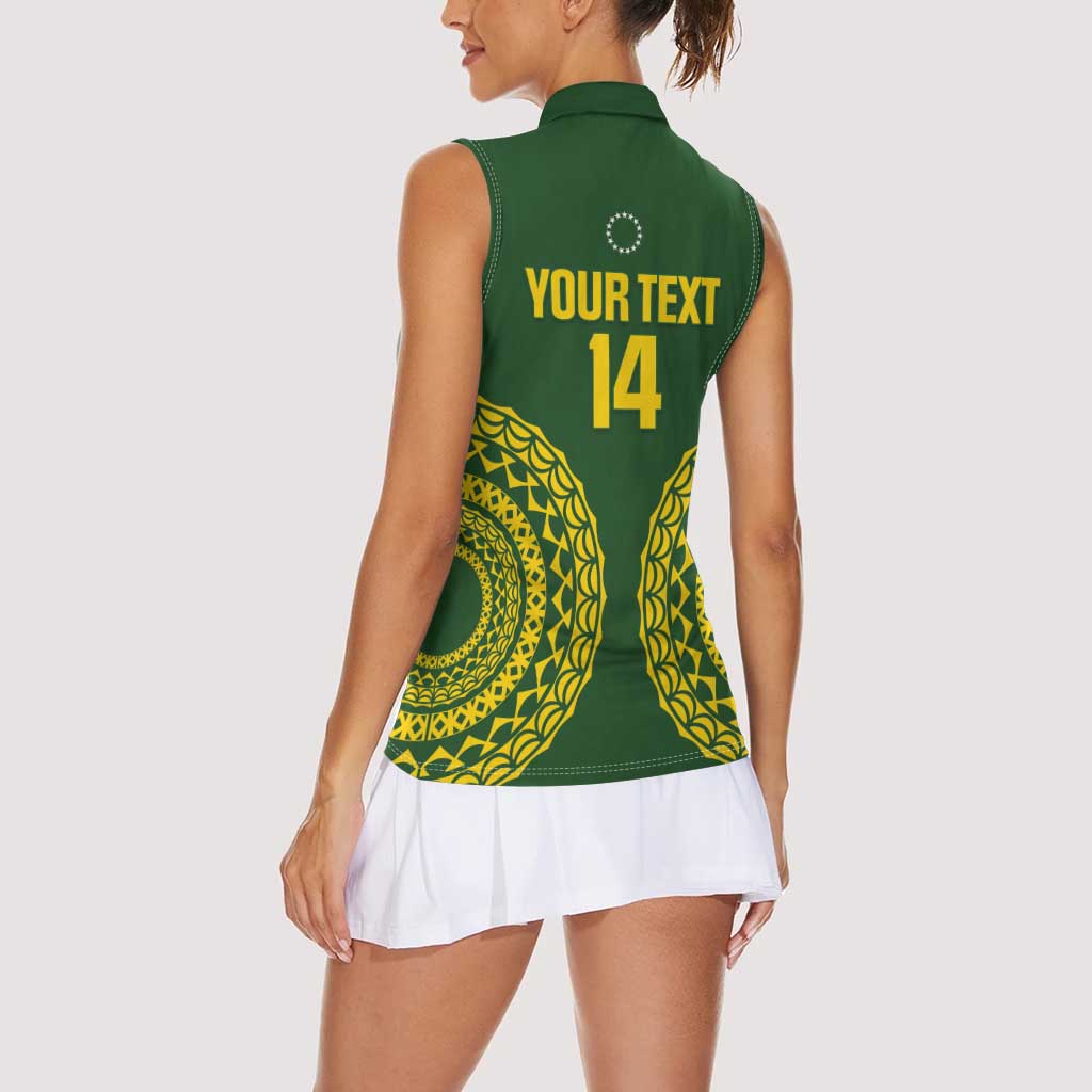 Custom Avaiki Cook Islands Rugby Women Sleeveless Polo Shirt Kuki Airani Tatau Green - Polynesian Pride