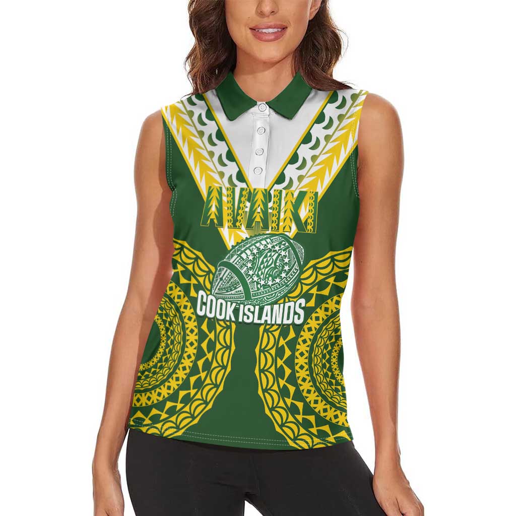 Custom Avaiki Cook Islands Rugby Women Sleeveless Polo Shirt Kuki Airani Tatau Green - Polynesian Pride
