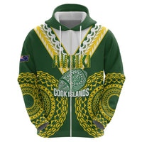 Custom Avaiki Cook Islands Rugby Zip Hoodie Kuki Airani Tatau Green - Polynesian Pride