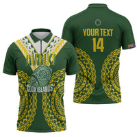 Custom Avaiki Cook Islands Rugby Zipper Polo Shirt Kuki Airani Tatau Green - Polynesian Pride