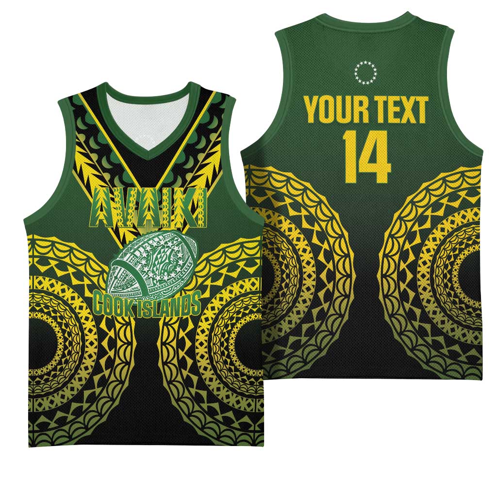 Custom Avaiki Cook Islands Rugby Basketball Jersey Kuki Airani Tatau Black LT14 - Polynesian Pride