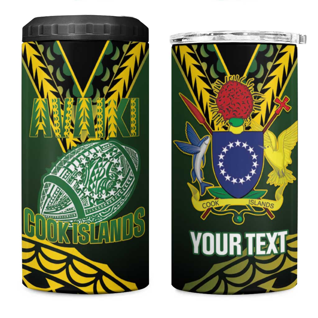 Custom Avaiki Cook Islands Rugby 4 in 1 Can Cooler Tumbler Kuki Airani Tatau Black - Polynesian Pride