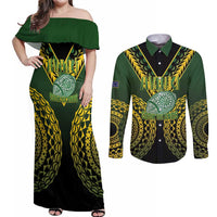 Custom Avaiki Cook Islands Rugby Couples Matching Off Shoulder Maxi Dress and Long Sleeve Button Shirt Kuki Airani Tatau Black - Polynesian Pride