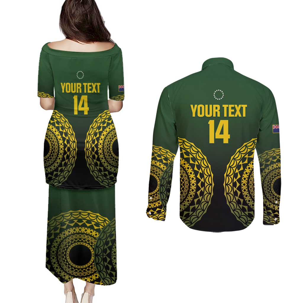 Custom Avaiki Cook Islands Rugby Couples Matching Puletasi and Long Sleeve Button Shirt Kuki Airani Tatau Black - Polynesian Pride