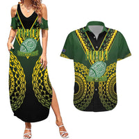 Custom Avaiki Cook Islands Rugby Couples Matching Summer Maxi Dress and Hawaiian Shirt Kuki Airani Tatau Black - Polynesian Pride