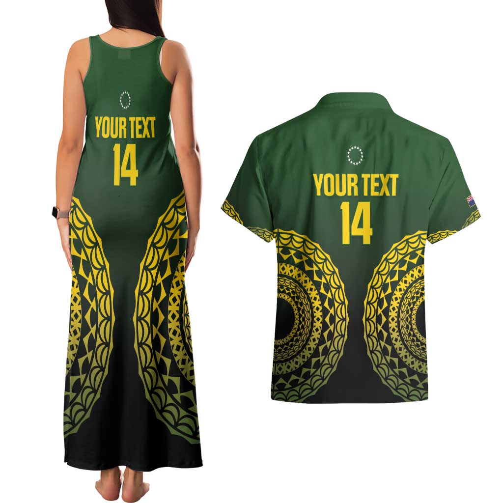 Custom Avaiki Cook Islands Rugby Couples Matching Tank Maxi Dress and Hawaiian Shirt Kuki Airani Tatau Black - Polynesian Pride