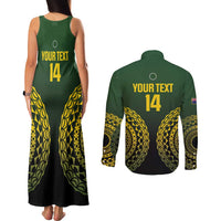 Custom Avaiki Cook Islands Rugby Couples Matching Tank Maxi Dress and Long Sleeve Button Shirt Kuki Airani Tatau Black - Polynesian Pride