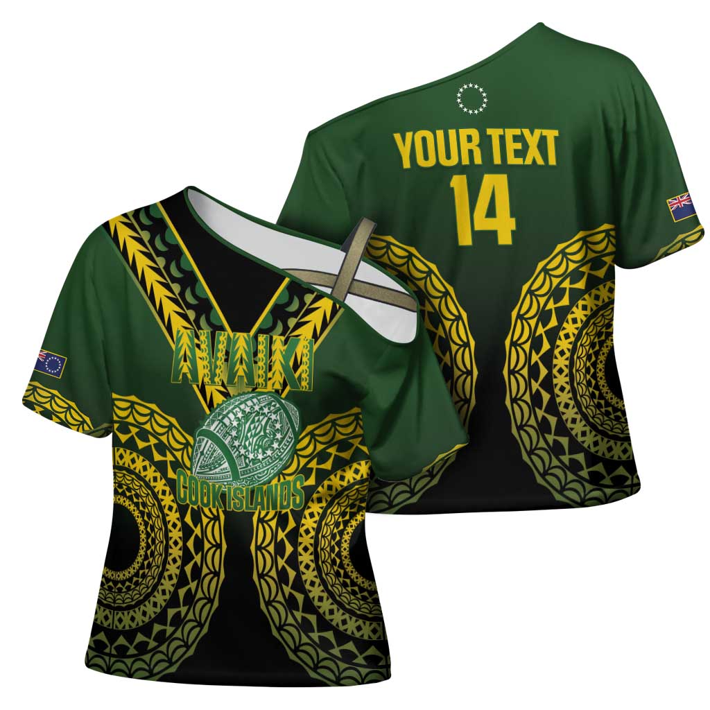Custom Avaiki Cook Islands Rugby Cross Shoulder Shirt Kuki Airani Tatau Black - Polynesian Pride
