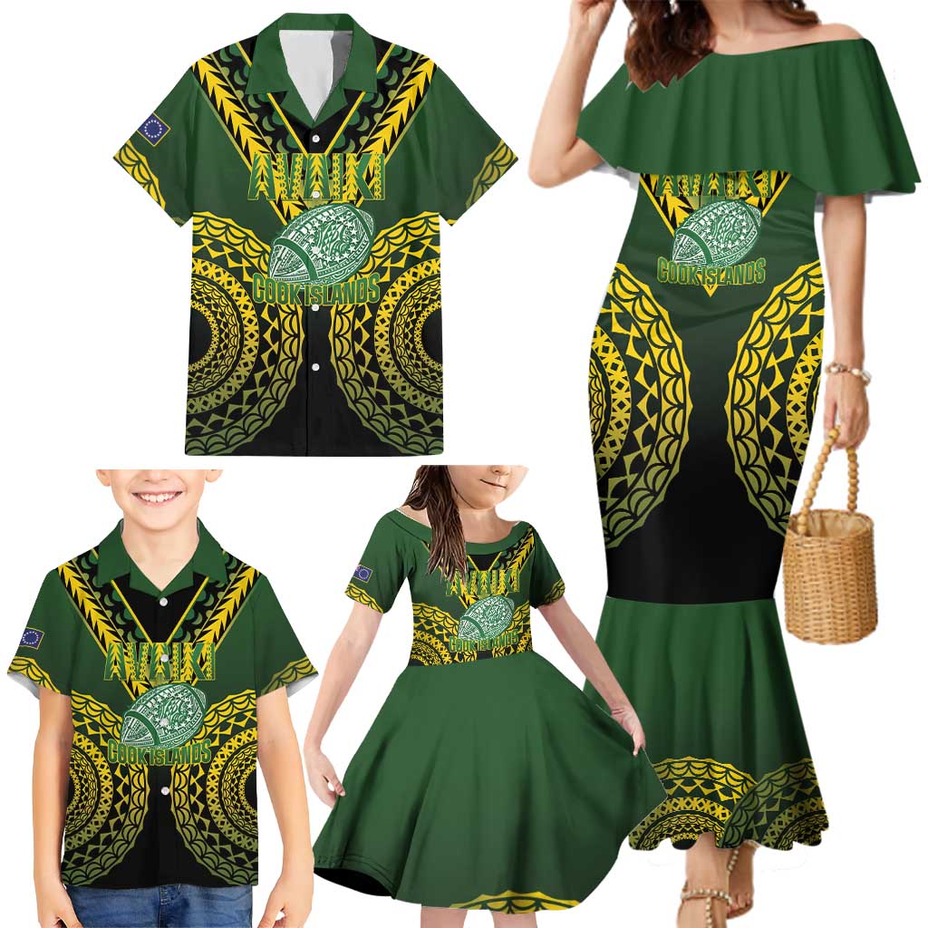Custom Avaiki Cook Islands Rugby Family Matching Mermaid Dress and Hawaiian Shirt Kuki Airani Tatau Black - Polynesian Pride