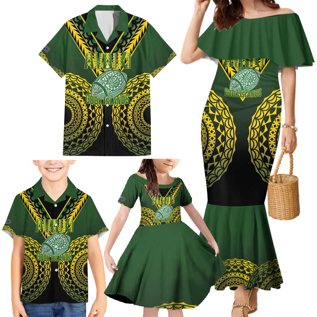 Custom Avaiki Cook Islands Rugby Family Matching Mermaid Dress and Hawaiian Shirt Kuki Airani Tatau Black - Polynesian Pride
