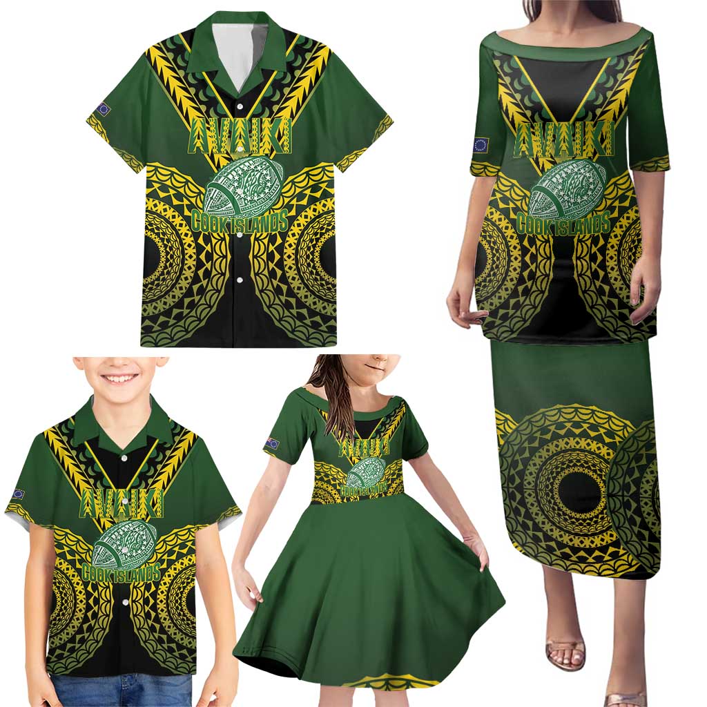 Custom Avaiki Cook Islands Rugby Family Matching Puletasi and Hawaiian Shirt Kuki Airani Tatau Black - Polynesian Pride