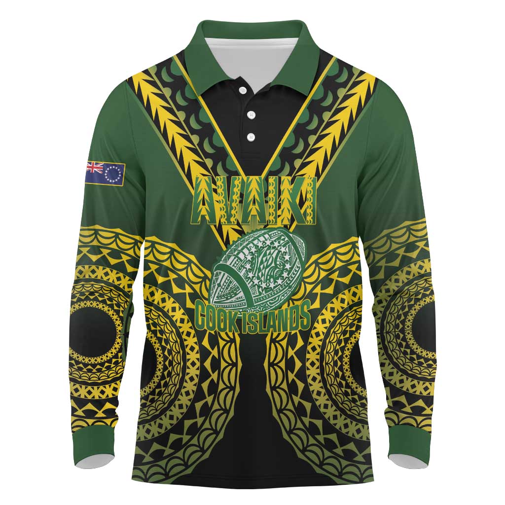 Custom Avaiki Cook Islands Rugby Long Sleeve Polo Shirt Kuki Airani Tatau Black - Polynesian Pride