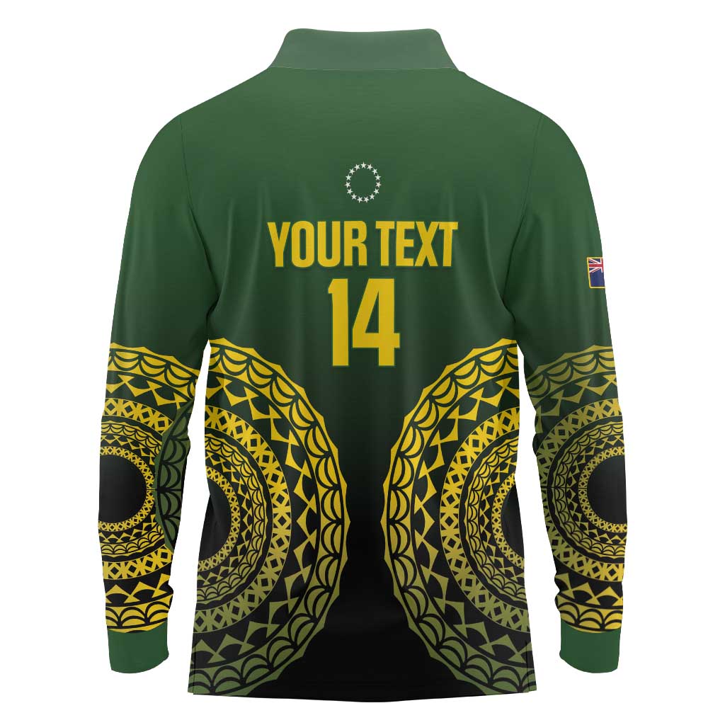 Custom Avaiki Cook Islands Rugby Long Sleeve Polo Shirt Kuki Airani Tatau Black - Polynesian Pride