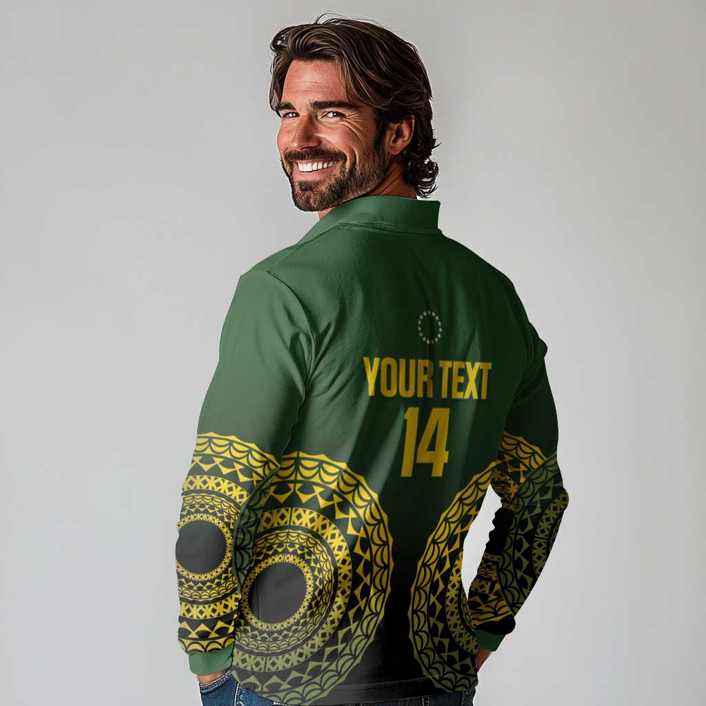 Custom Avaiki Cook Islands Rugby Long Sleeve Polo Shirt Kuki Airani Tatau Black - Polynesian Pride