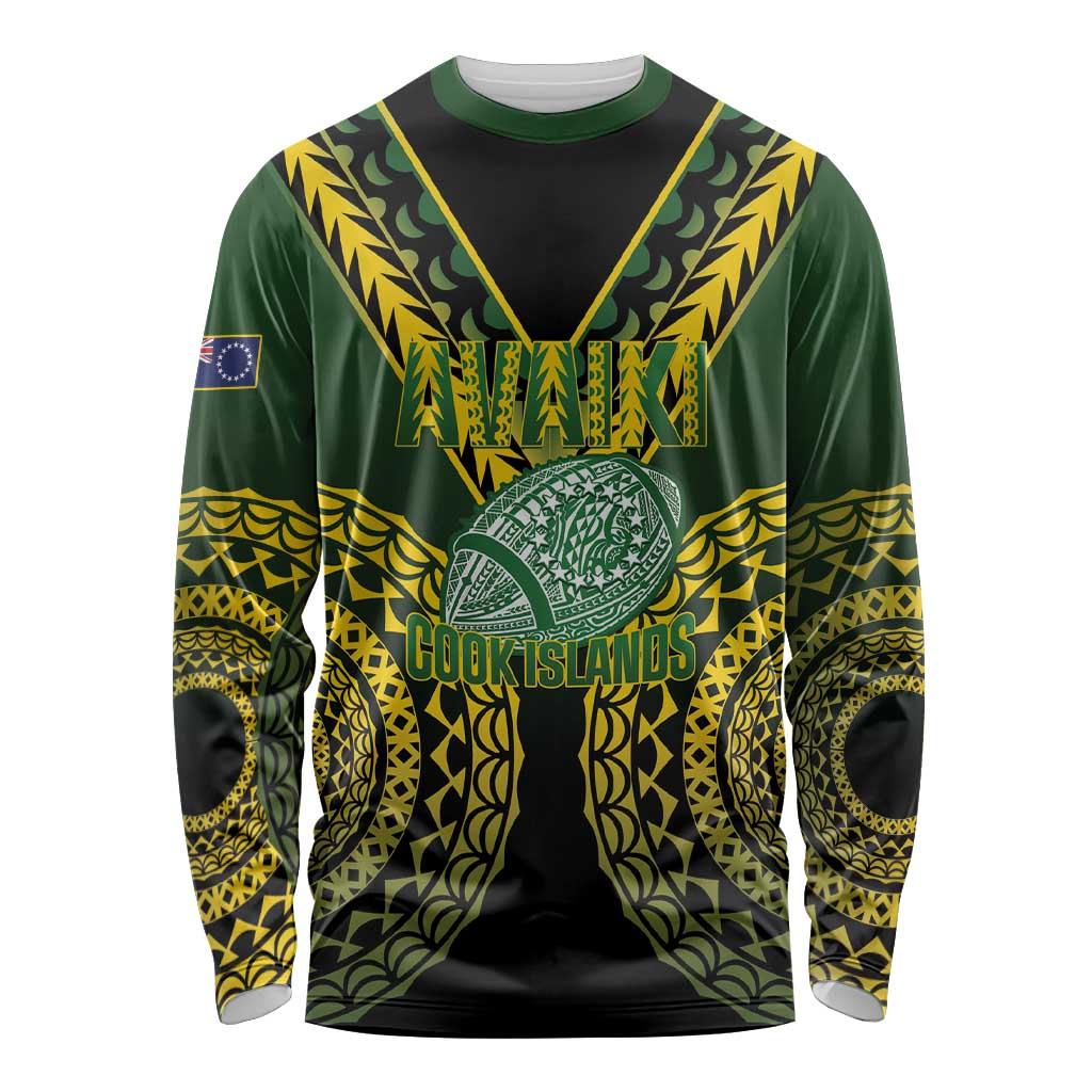 Custom Avaiki Cook Islands Rugby Long Sleeve Shirt Kuki Airani Tatau Black LT14 Unisex Black - Polynesian Pride