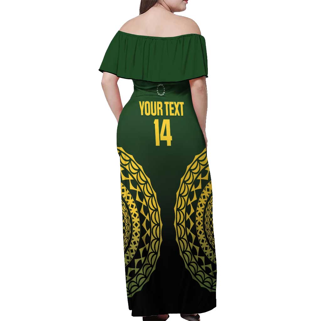 Custom Avaiki Cook Islands Rugby Off Shoulder Maxi Dress Kuki Airani Tatau Black - Polynesian Pride