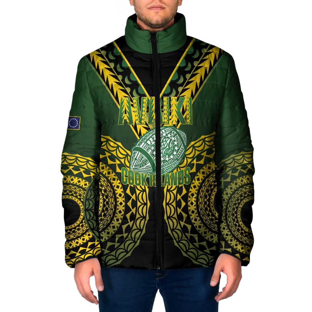 Custom Avaiki Cook Islands Rugby Padded Jacket Kuki Airani Tatau Black - Polynesian Pride