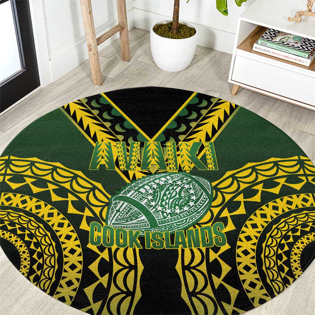 Avaiki Cook Islands Rugby Round Carpet Kuki Airani Tatau Black - Polynesian Pride