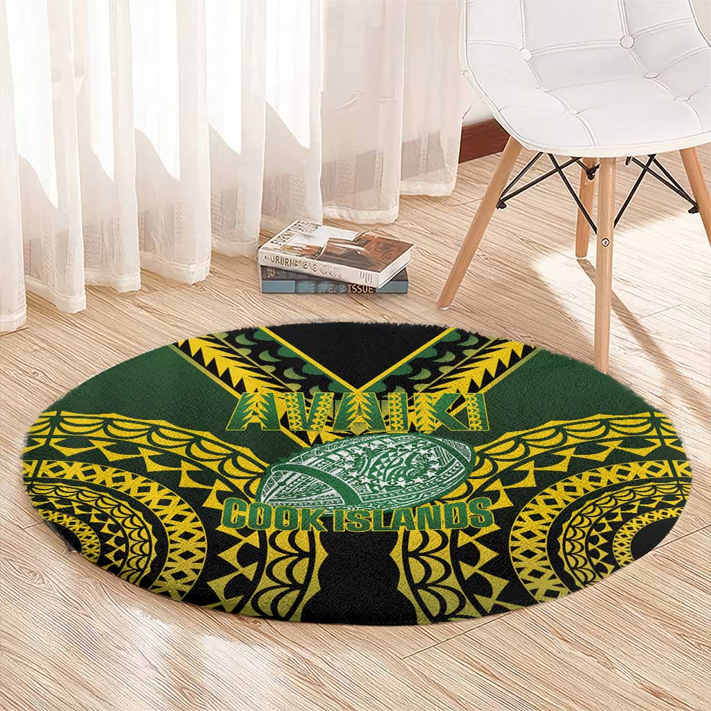 Avaiki Cook Islands Rugby Round Carpet Kuki Airani Tatau Black - Polynesian Pride