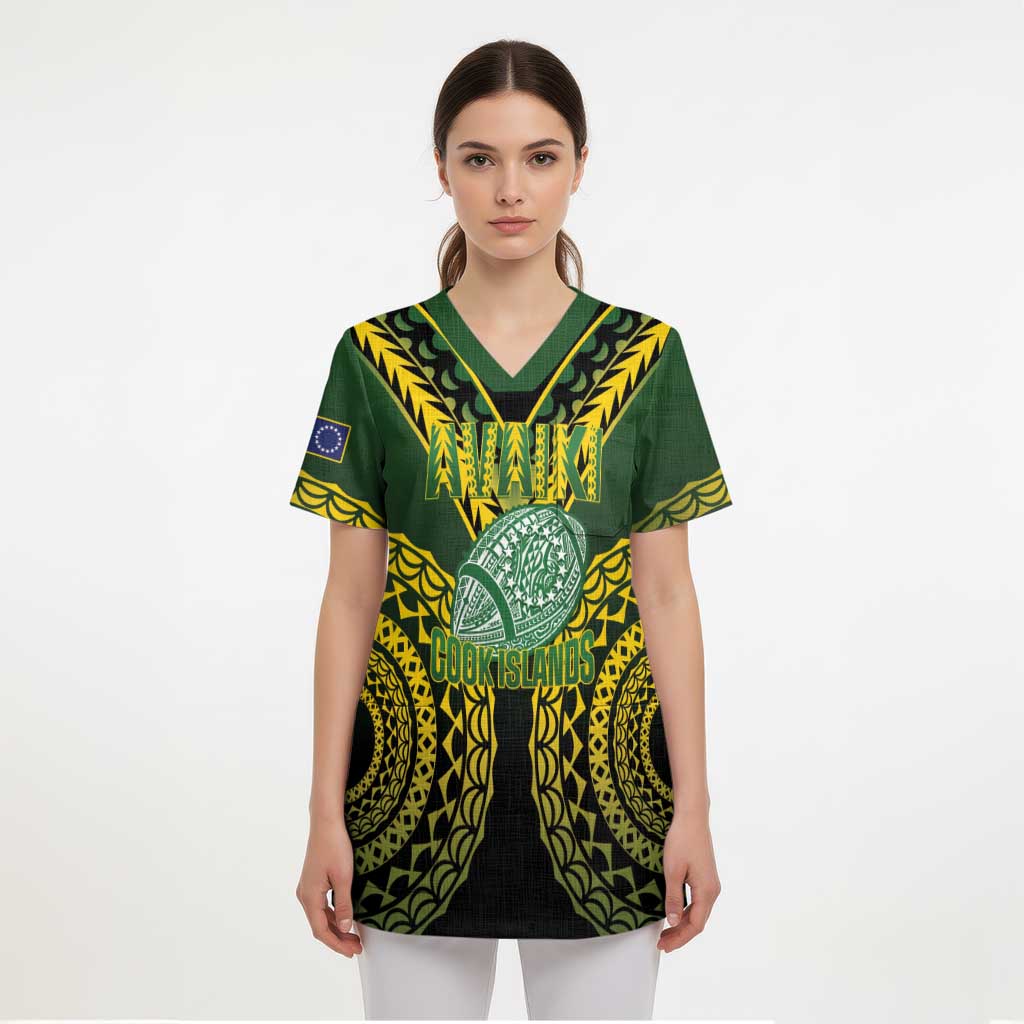 Custom Avaiki Cook Islands Rugby Scrub Top Kuki Airani Tatau Black - Polynesian Pride
