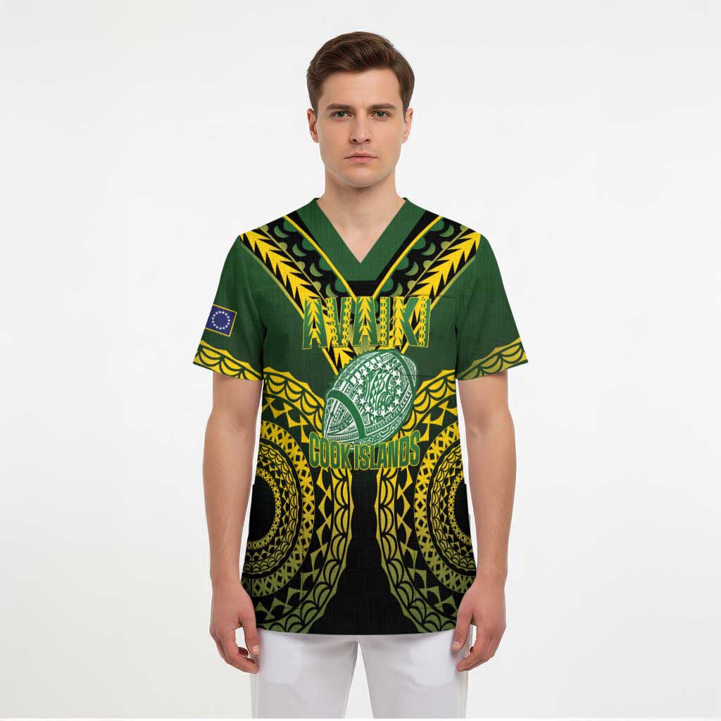 Custom Avaiki Cook Islands Rugby Scrub Top Kuki Airani Tatau Black - Polynesian Pride