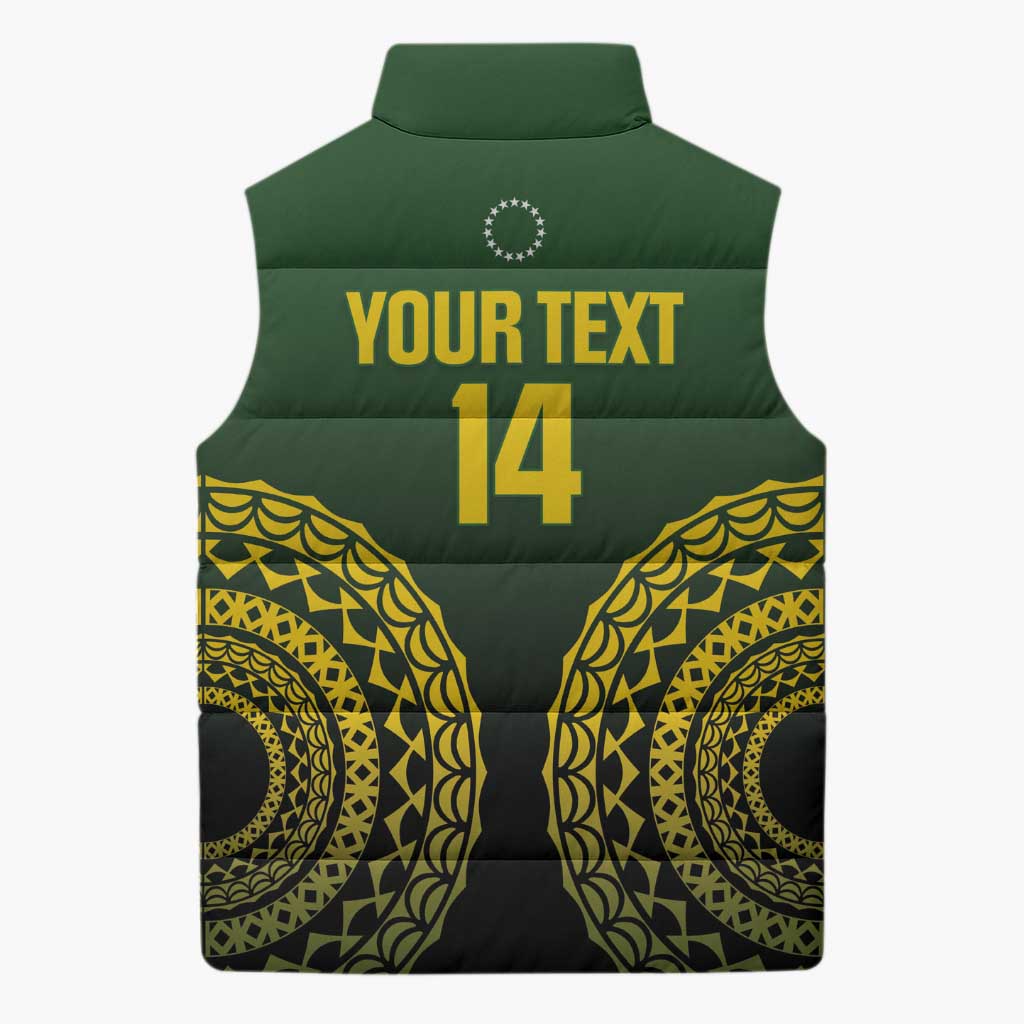 Custom Avaiki Cook Islands Rugby Sleeveless Puffer Jacket Kuki Airani Tatau Black - Polynesian Pride