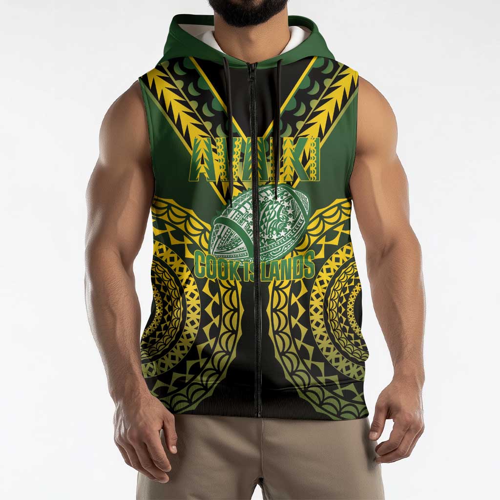 Custom Avaiki Cook Islands Rugby Sleeveless Zip Hoodie Kuki Airani Tatau Black LT14 - Polynesian Pride