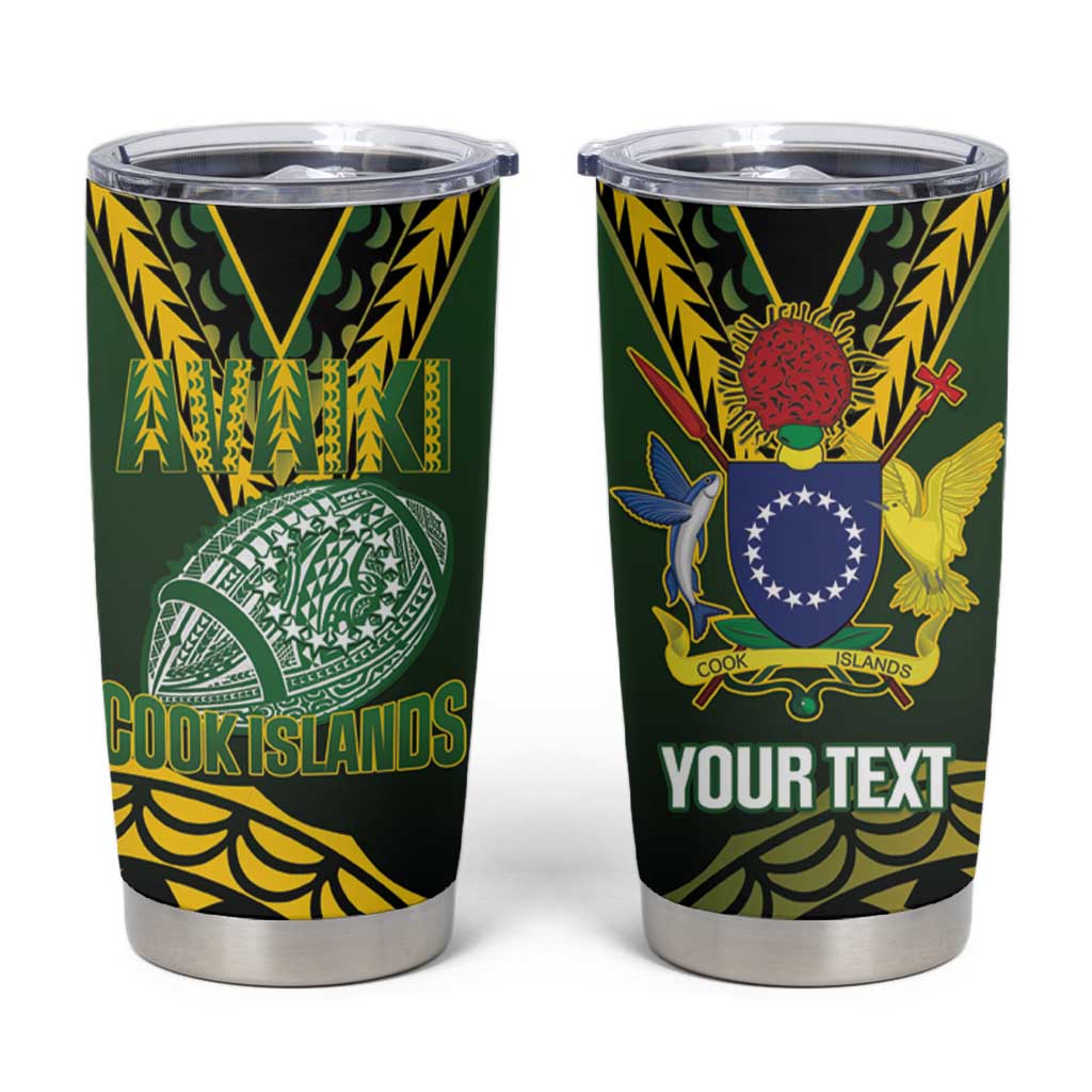 Custom Avaiki Cook Islands Rugby Tumbler Cup Kuki Airani Tatau Black - Polynesian Pride
