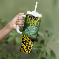 Custom Avaiki Cook Islands Rugby Tumbler With Handle Kuki Airani Tatau Black - Polynesian Pride