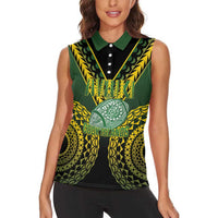 Custom Avaiki Cook Islands Rugby Women Sleeveless Polo Shirt Kuki Airani Tatau Black - Polynesian Pride