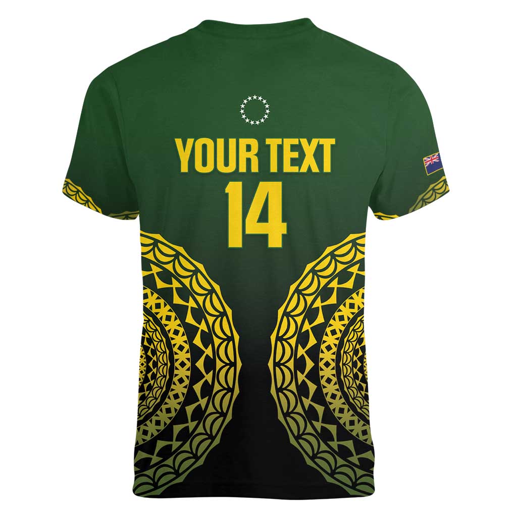 Custom Avaiki Cook Islands Rugby Women V-Neck T-Shirt Kuki Airani Tatau Black - Polynesian Pride