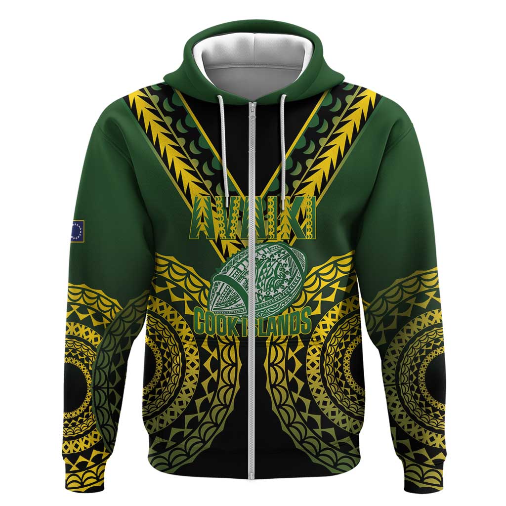 Custom Avaiki Cook Islands Rugby Zip Hoodie Kuki Airani Tatau Black - Polynesian Pride