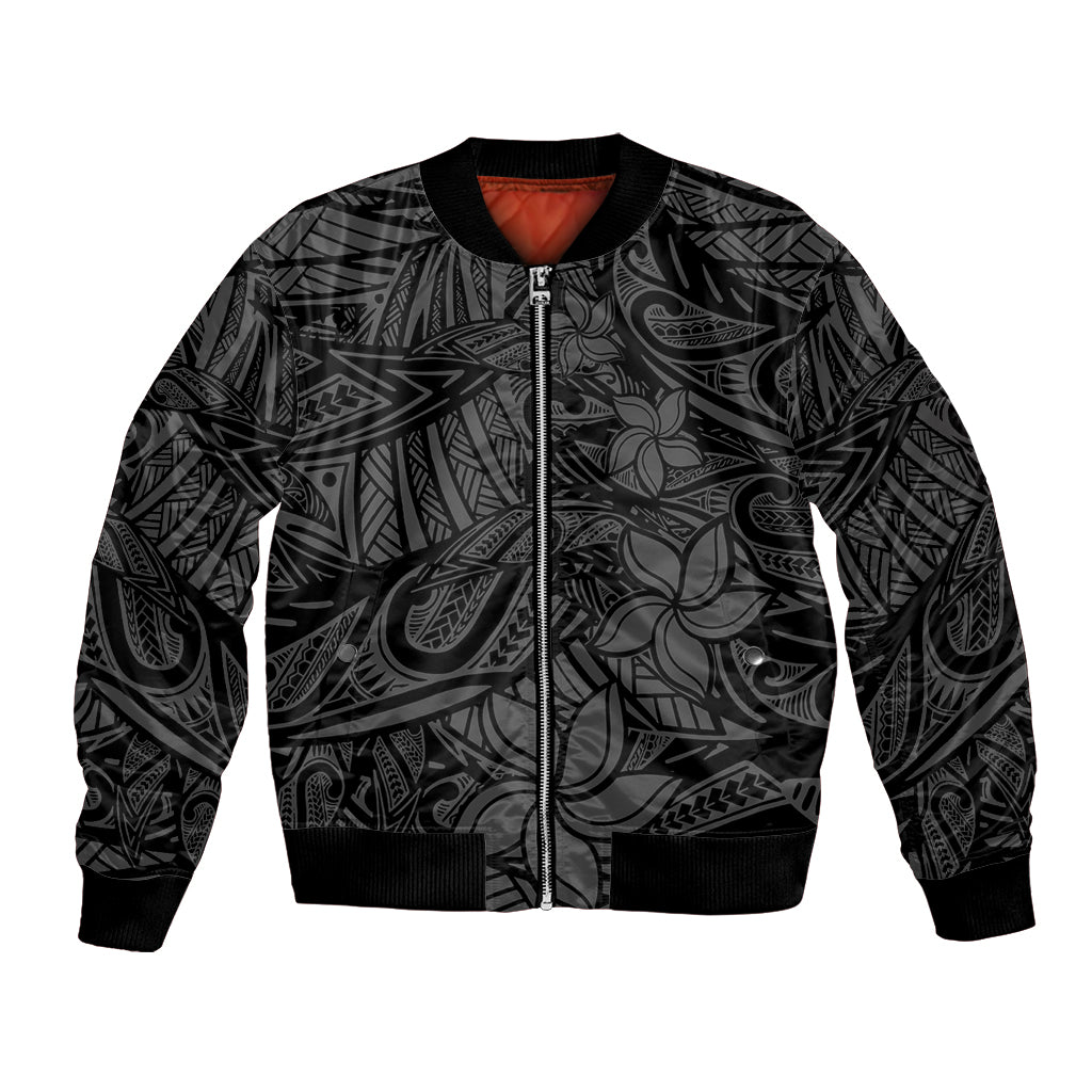 Polynesia Bomber Jacket Polynesian Pattern Mix Plumeria Black LT14 Unisex Black - Polynesian Pride