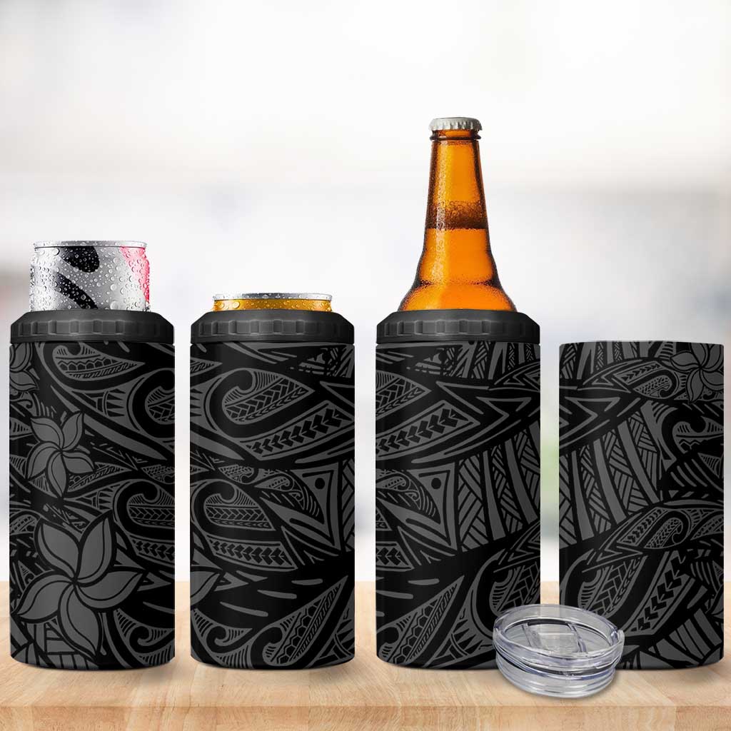Polynesia 4 in 1 Can Cooler Tumbler Polynesian Pattern Mix Plumeria Black
