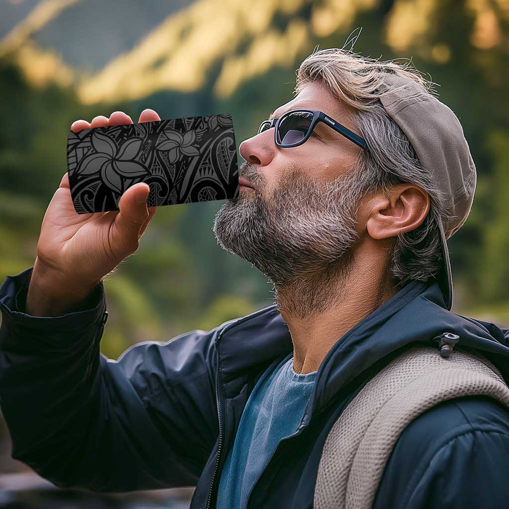 Polynesia 4 in 1 Can Cooler Tumbler Polynesian Pattern Mix Plumeria Black