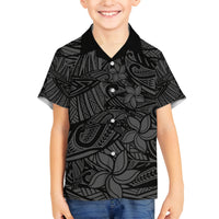 Polynesia Family Matching Off Shoulder Short Dress and Hawaiian Shirt Polynesian Pattern Mix Plumeria Black LT14 Son's Shirt Black - Polynesian Pride