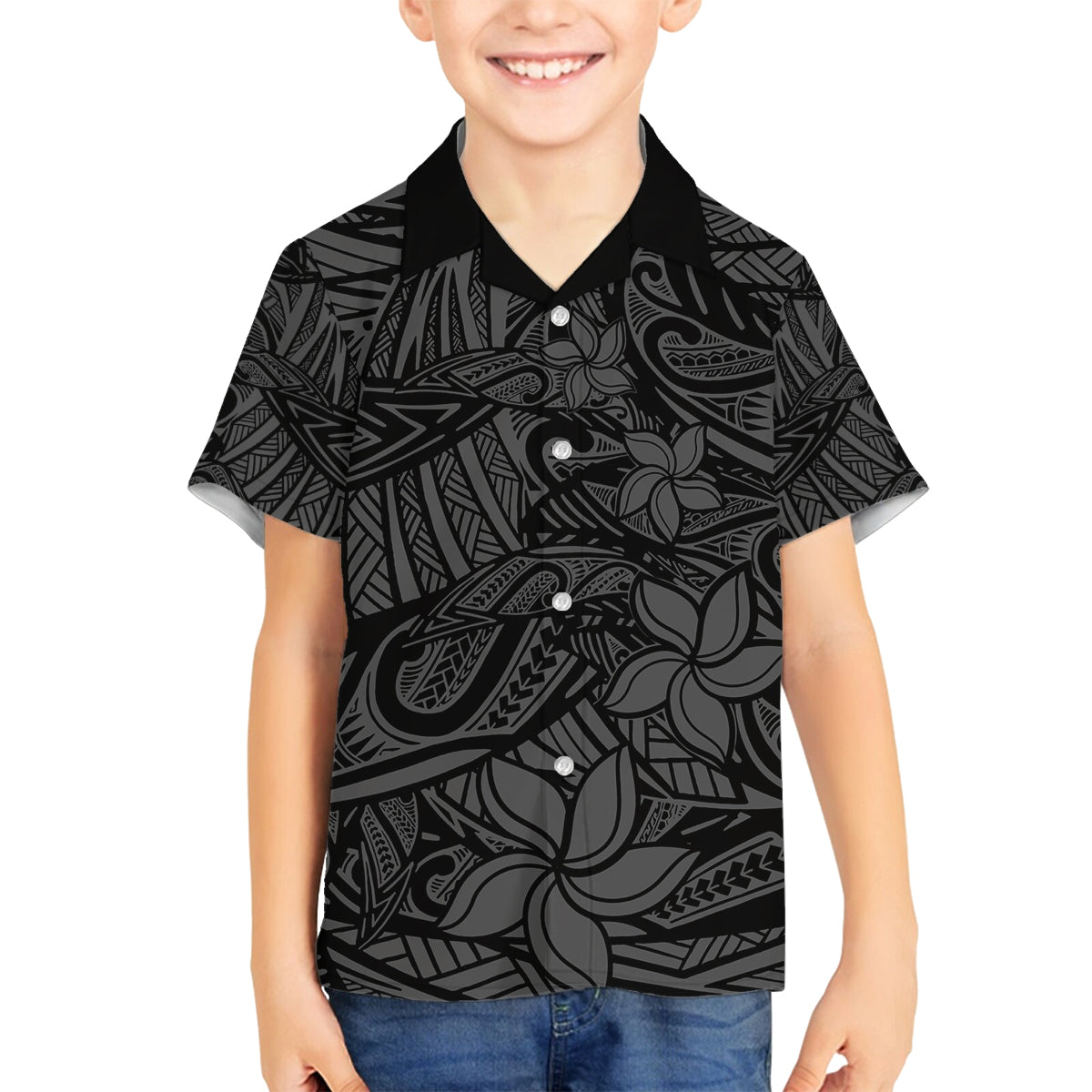 Polynesia Family Matching Puletasi and Hawaiian Shirt Polynesian Pattern Mix Plumeria Black LT14 Son's Shirt Black - Polynesian Pride