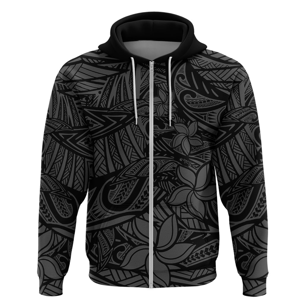 Polynesia Hoodie Polynesian Pattern Mix Plumeria Black LT14 Zip Hoodie Black - Polynesian Pride