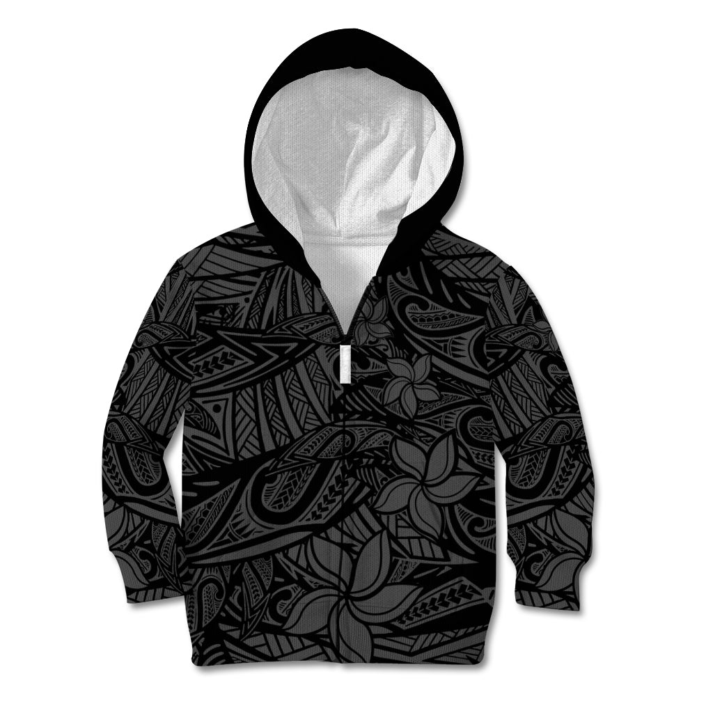 Polynesia Kid Hoodie Polynesian Pattern Mix Plumeria Black LT14 Zip Hoodie Black - Polynesian Pride