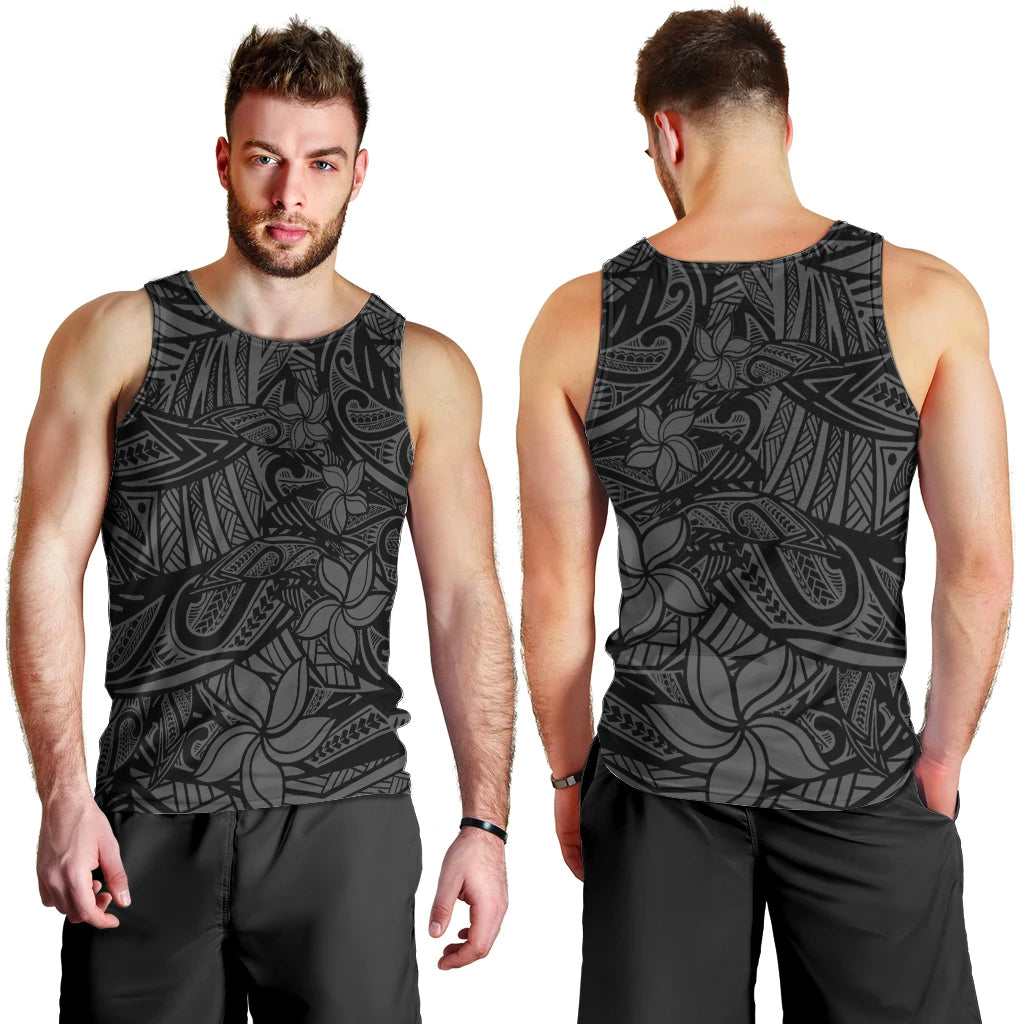 Polynesia Men Tank Top Polynesian Pattern Mix Plumeria Black LT14 - Polynesian Pride