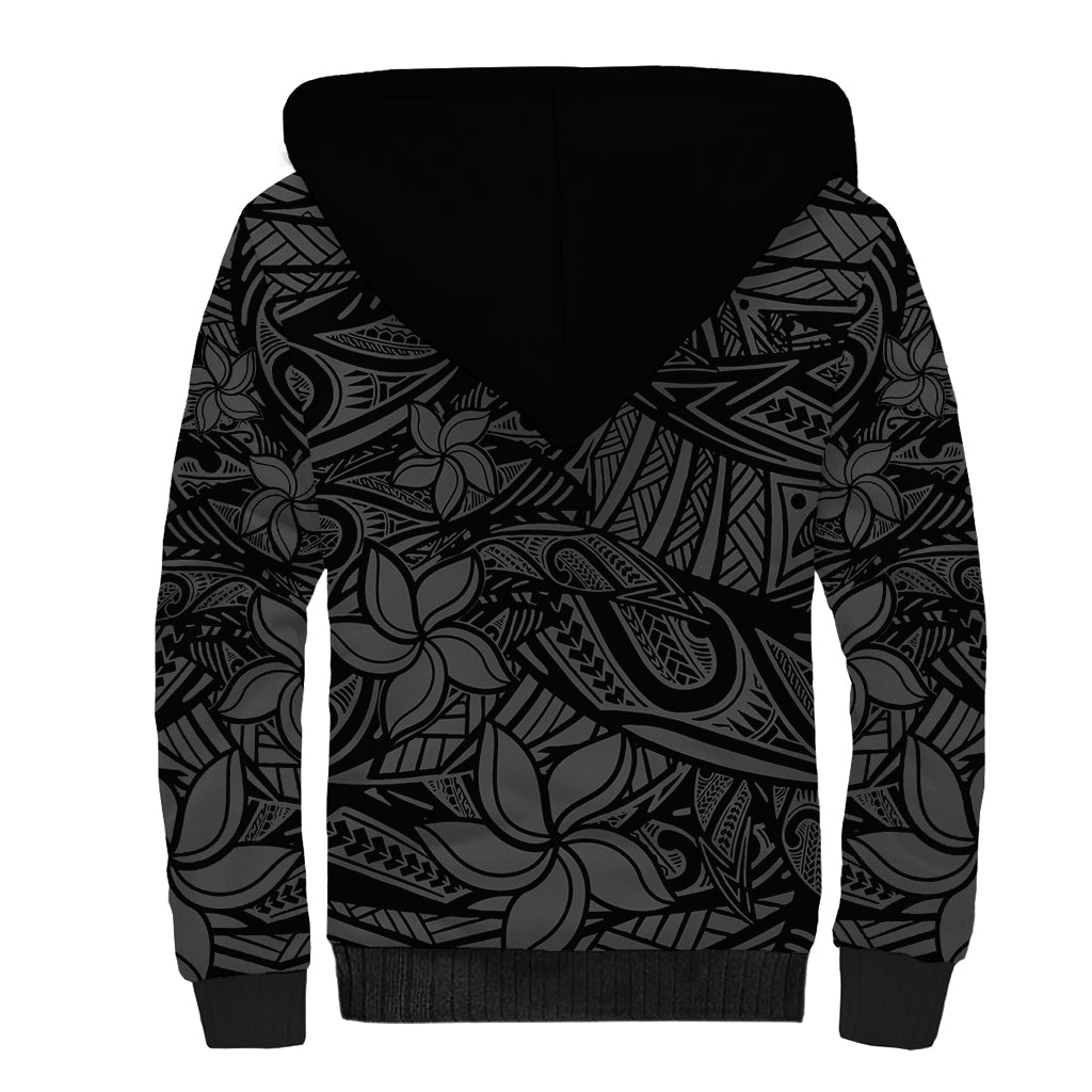 Polynesia Sherpa Hoodie Polynesian Pattern Mix Plumeria Black LT14 - Polynesian Pride