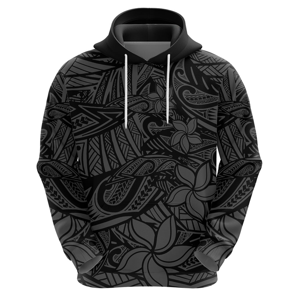 Polynesia Zip Hoodie Polynesian Pattern Mix Plumeria Black LT14 - Polynesian Pride