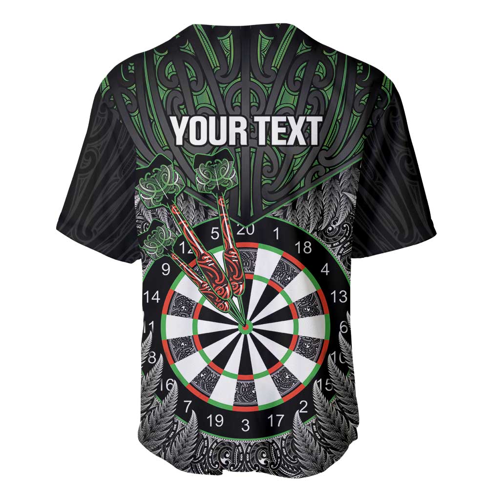 Personalised New Zealand Darts Baseball Jersey Dartboard Maori Fern Puhoro Art