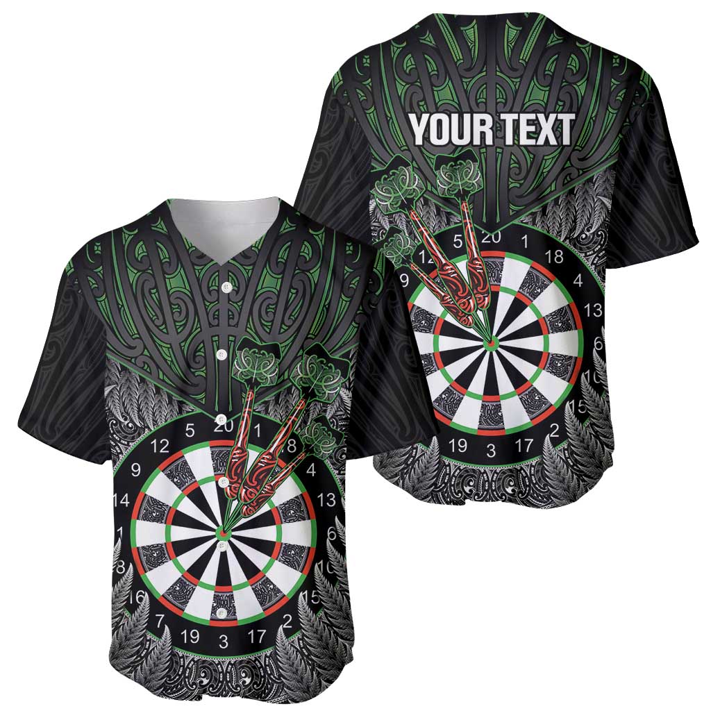 Personalised New Zealand Darts Baseball Jersey Dartboard Maori Fern Puhoro Art